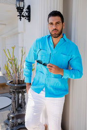 Mojito Men's Guayabera Shirt Premium 100% Linen Long Sleeve