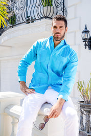 Mojito Men's Guayabera Shirt Premium 100% Linen Long Sleeve