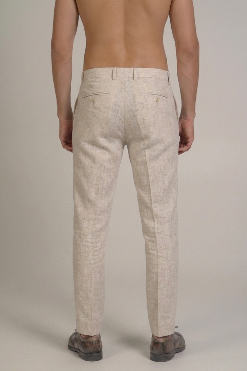 Pantalón de vestir de hombre de lino 100% liso y corte moderno
