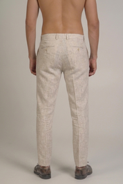 Pantalón de vestir de hombre de lino 100% liso y corte moderno