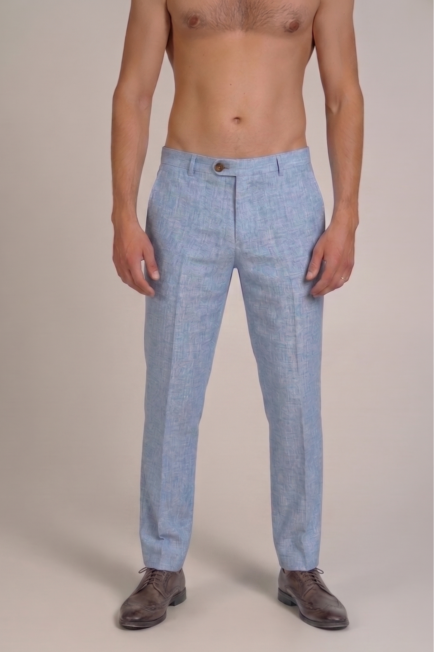 Pantalón de vestir de hombre de lino 100% liso y corte moderno