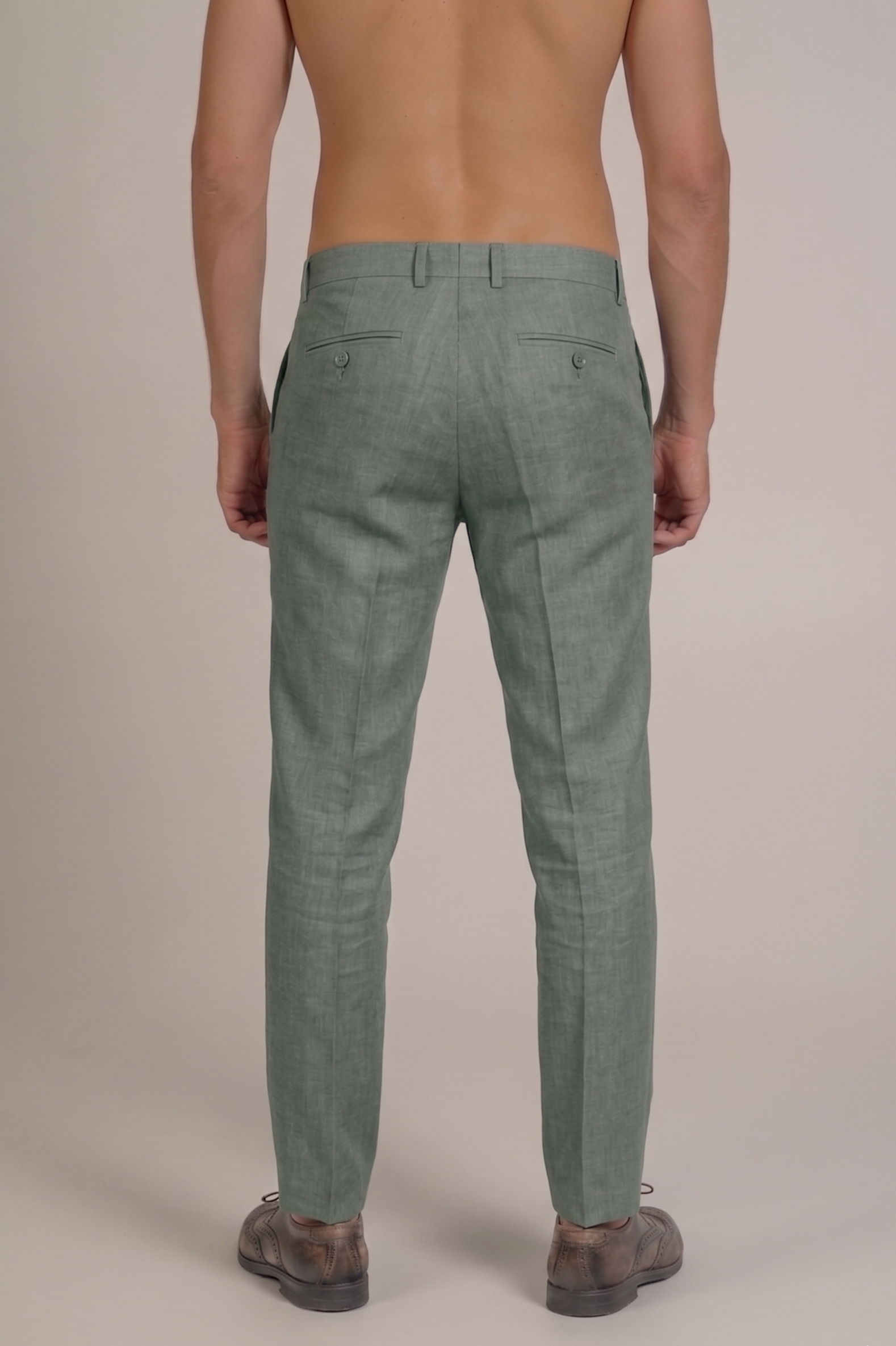 Pantalón de vestir de hombre de lino 100% liso y corte moderno