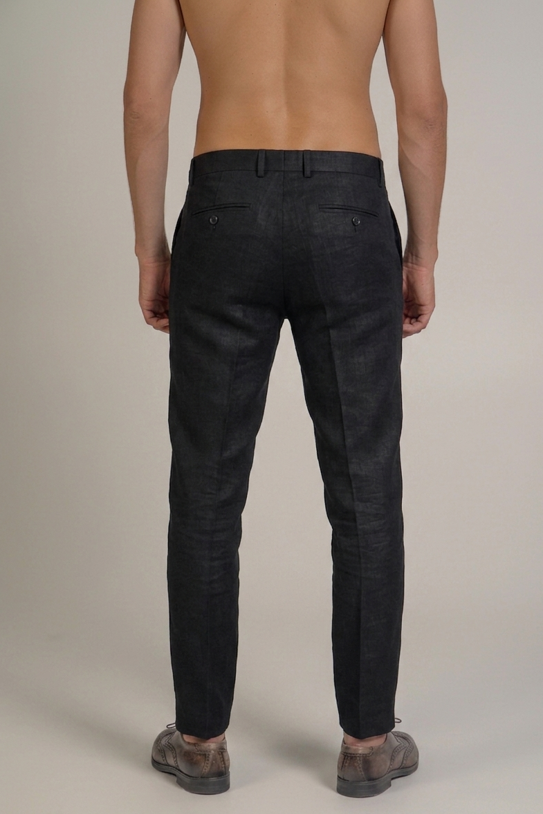 Pantalón de vestir de hombre de lino 100% liso y corte moderno