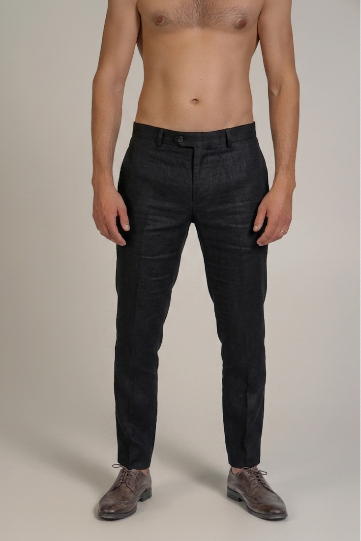 Pantalón de vestir de hombre de lino 100% liso y corte moderno