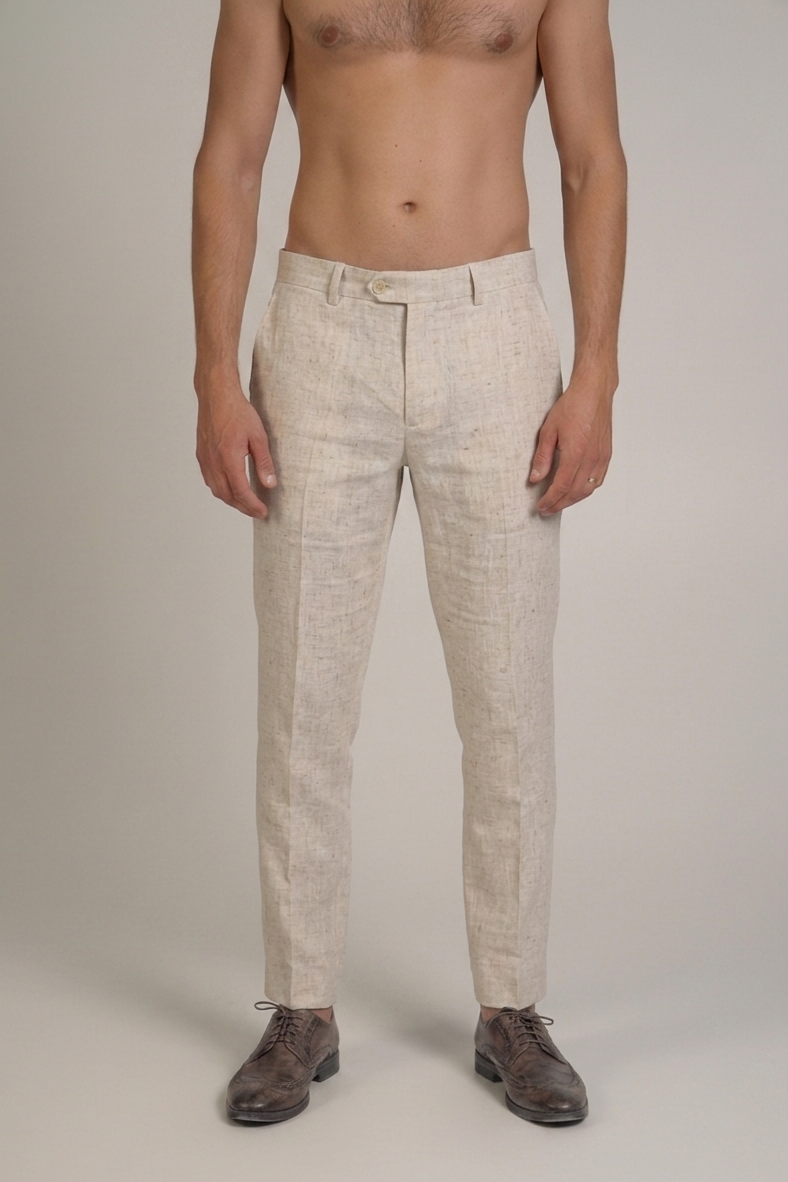 Pantalón de vestir de hombre de lino 100% liso y corte moderno