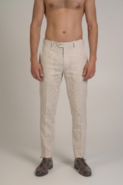 Pantalón de vestir de hombre de lino 100% liso y corte moderno