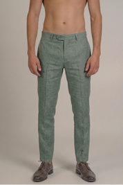 Pantalón de vestir de hombre de lino 100% liso y corte moderno