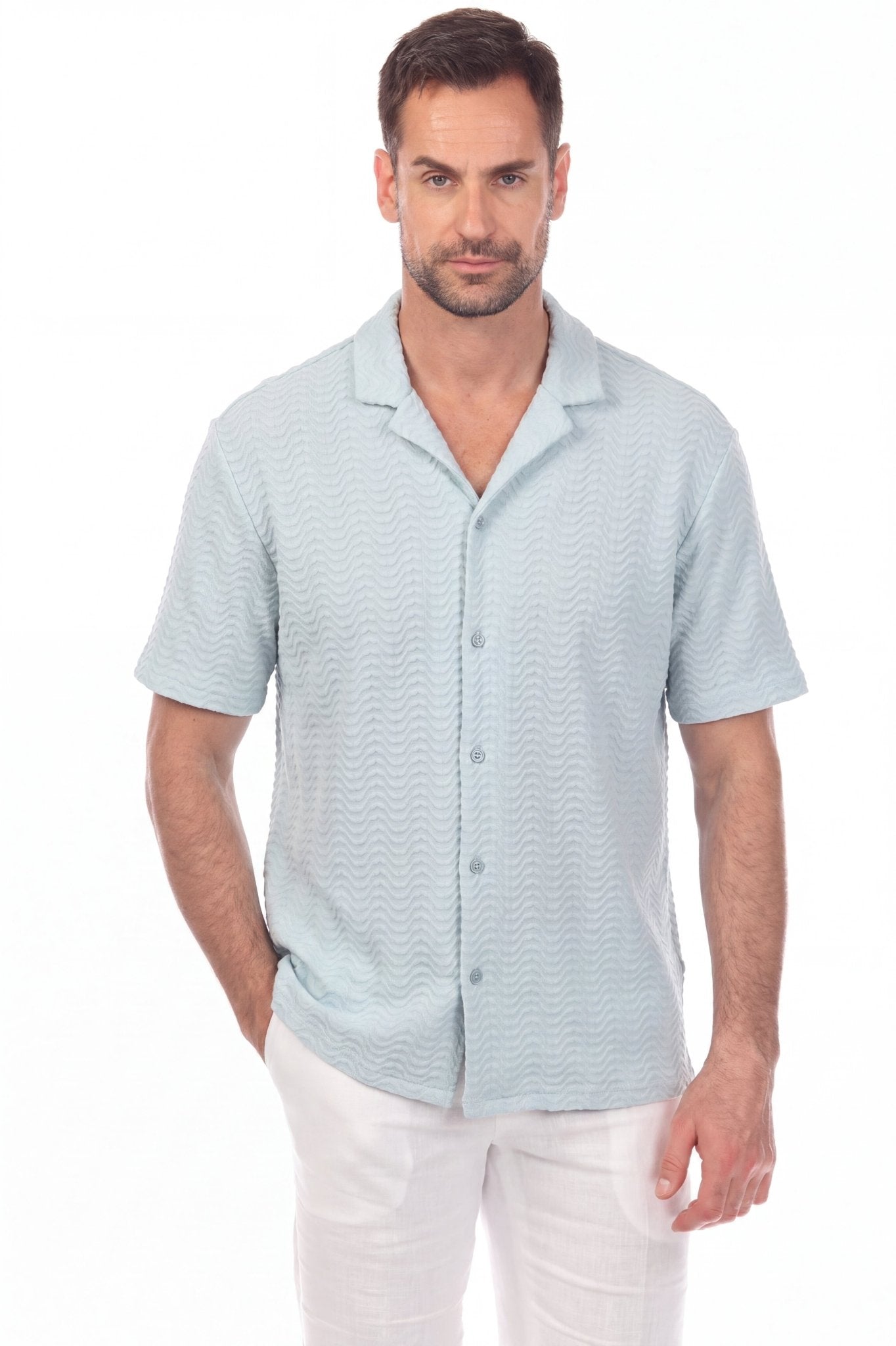 Polo elegante de primera calidad para hombre con moderno patrón de punto trenzado texturizado