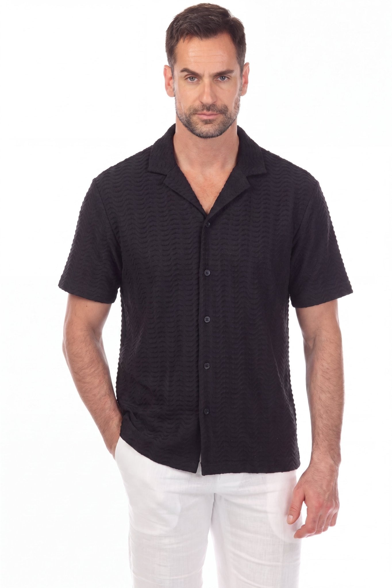 Polo elegante de primera calidad para hombre con moderno patrón de punto trenzado texturizado