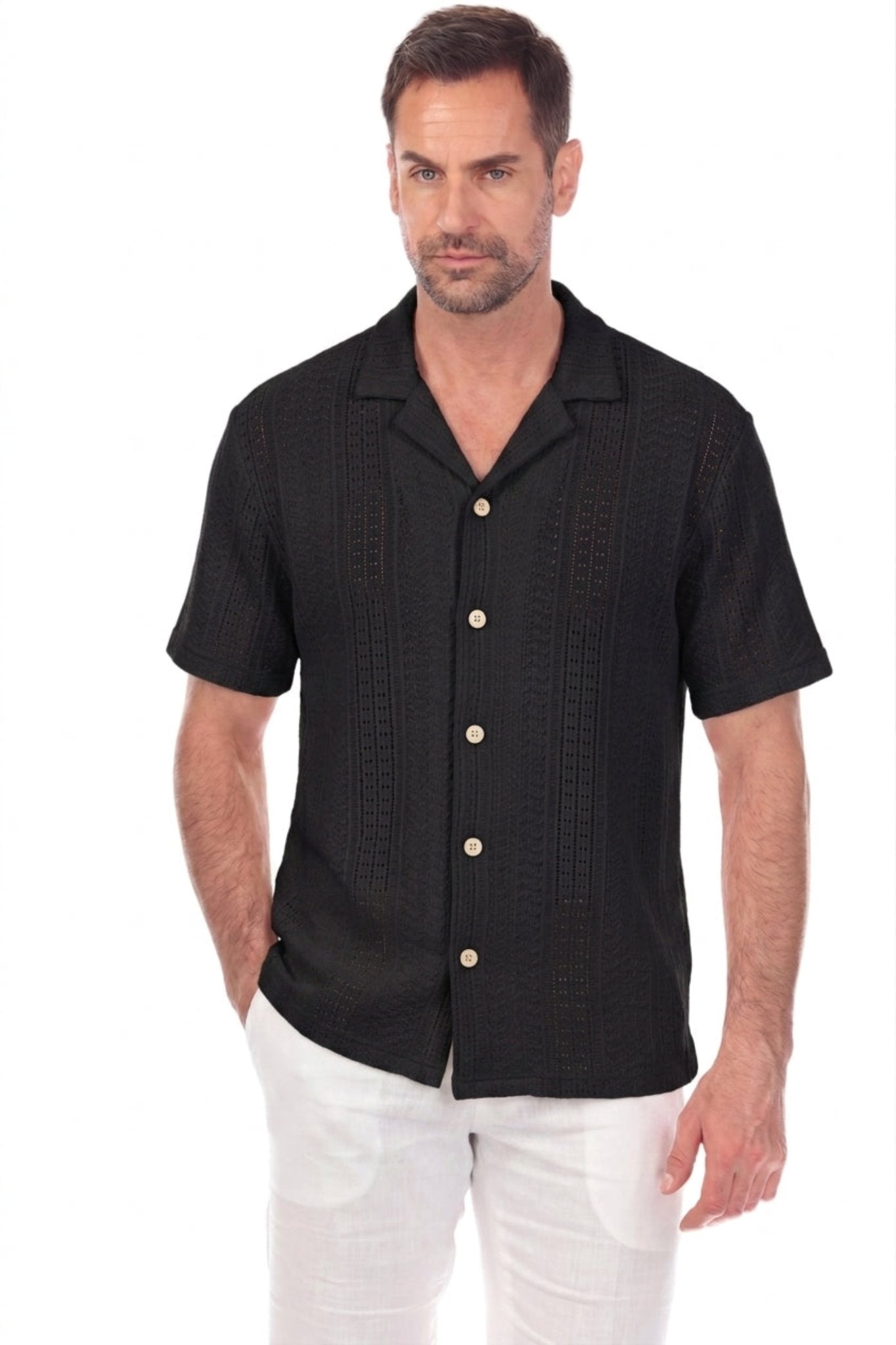 Polo elegante de primera calidad para hombre con moderno patrón de punto trenzado texturizado