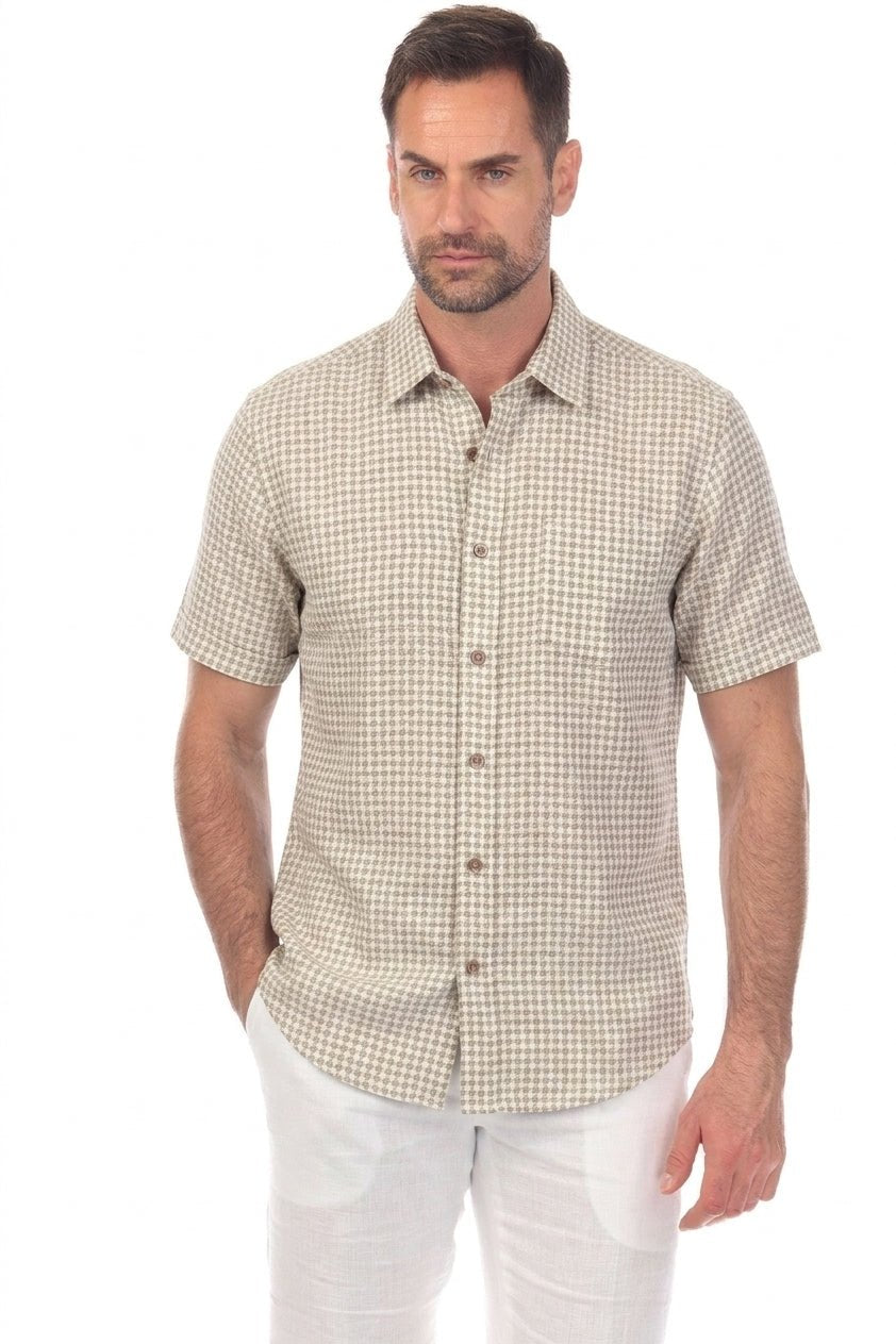 Camisa informal de lino con estampado estilo resort para hombre
