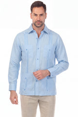 100% Irish Linen Four Pocket Guayabera Shirt Long Sleeve