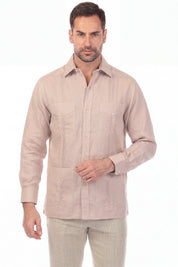 100% Irish Linen Four Pocket Guayabera Shirt Long Sleeve