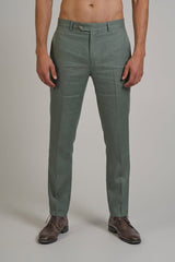 Pantalón de vestir de hombre de lino 100% liso y corte moderno