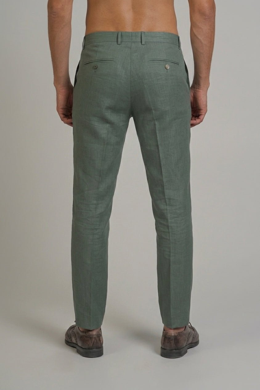 Pantalón de vestir de hombre de lino 100% liso y corte moderno