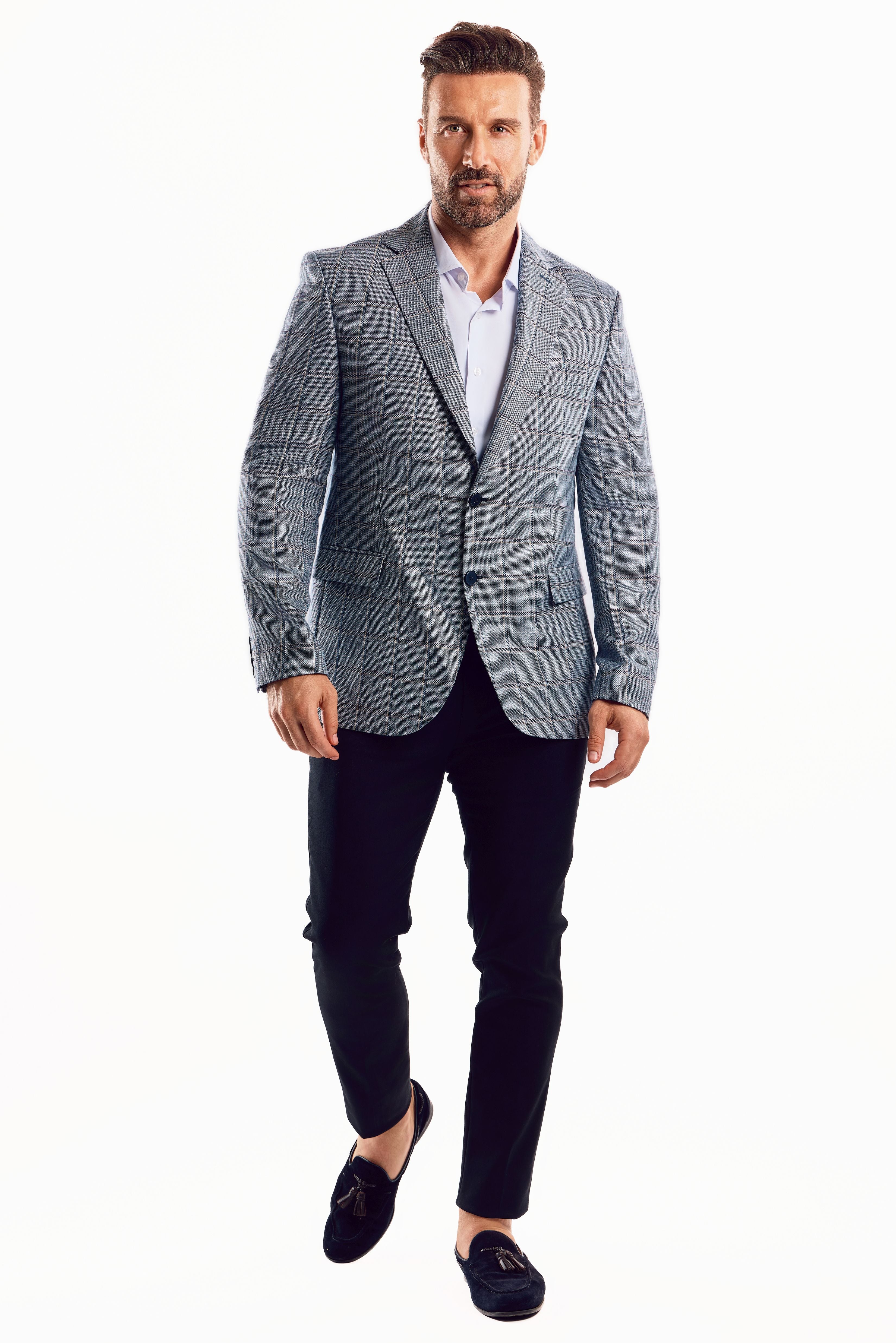 Chaqueta deportiva con estampado de cuadros grises para hombre de Mojito Reserve