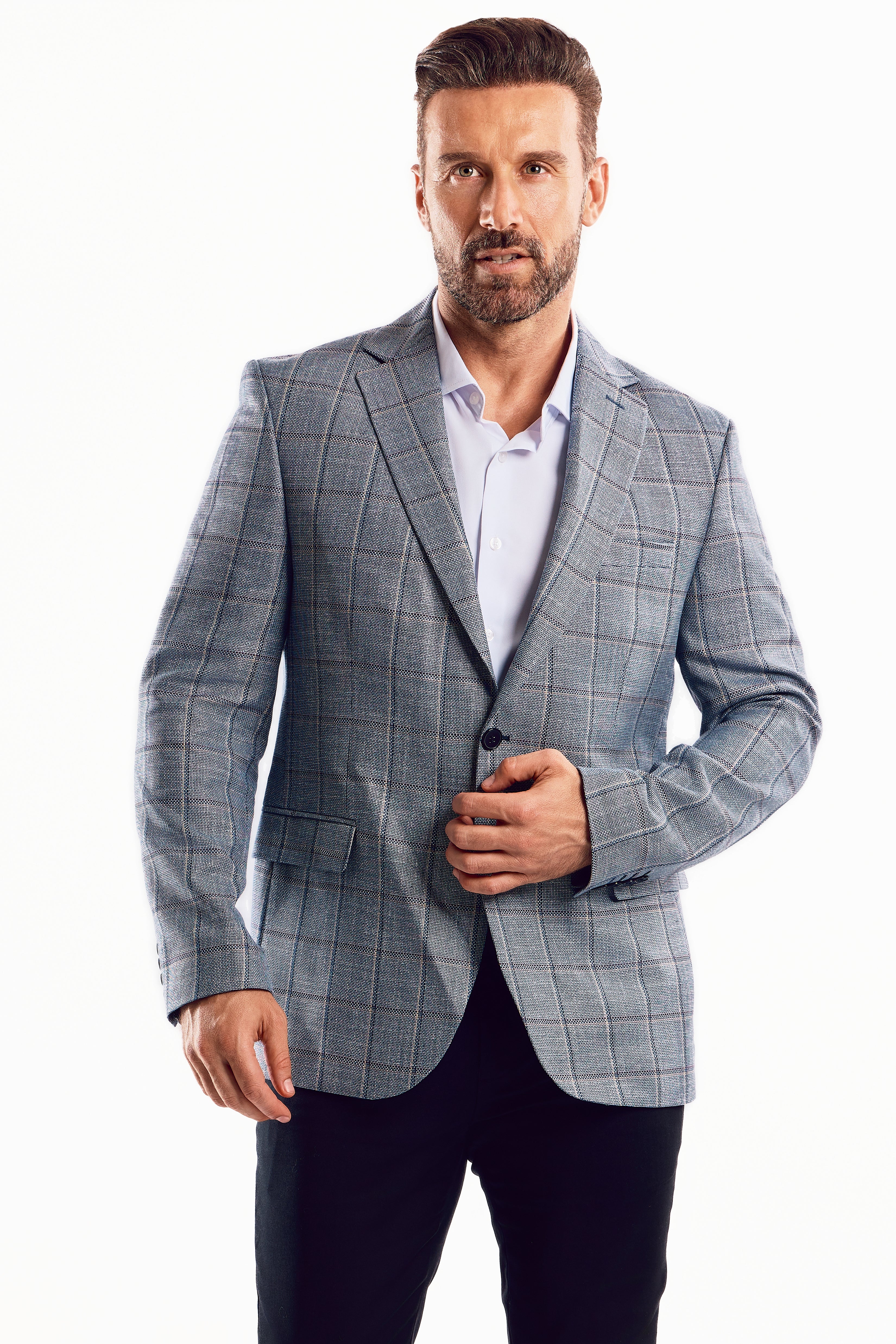 Chaqueta deportiva con estampado de cuadros grises para hombre de Mojito Reserve