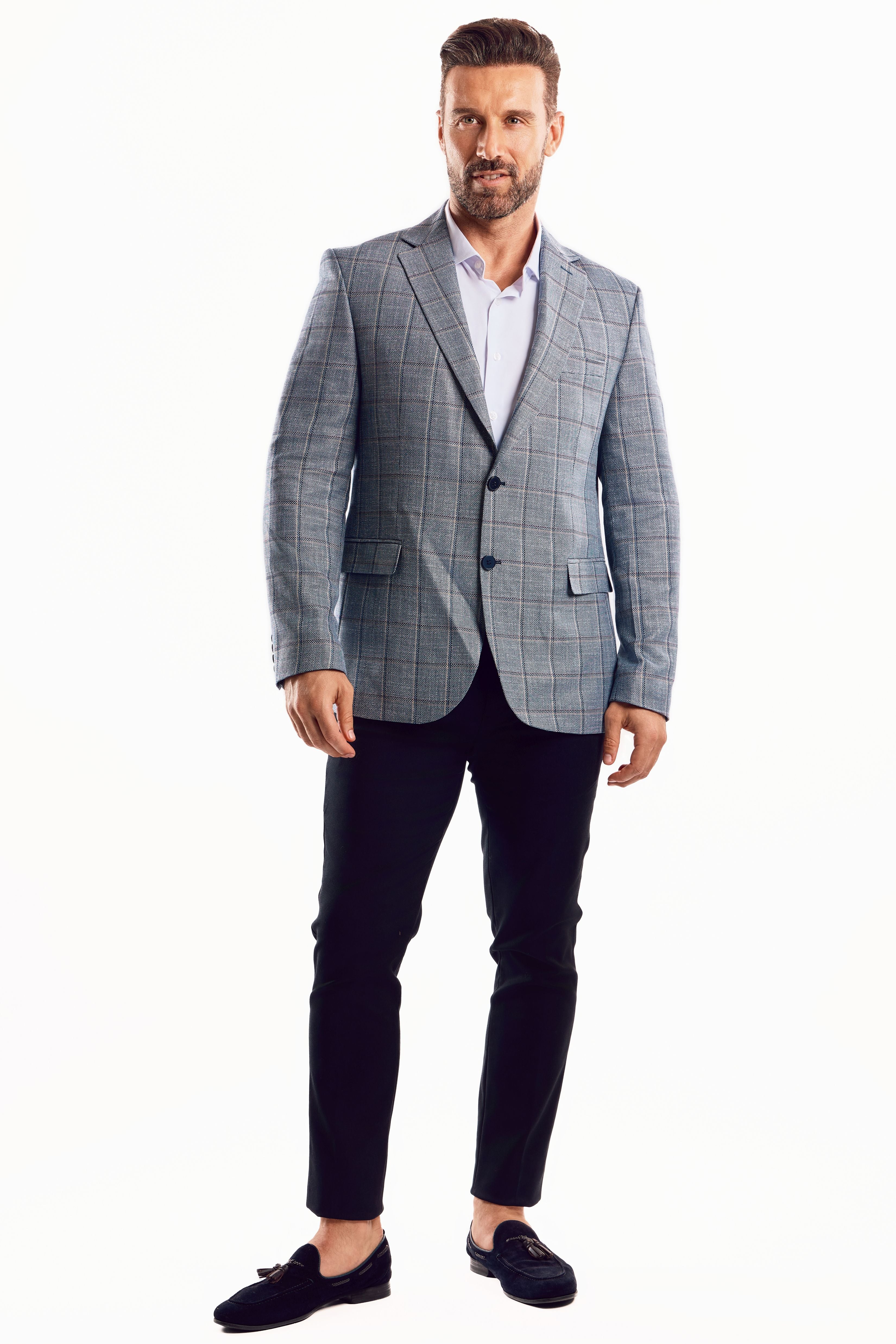 Chaqueta deportiva con estampado de cuadros grises para hombre de Mojito Reserve