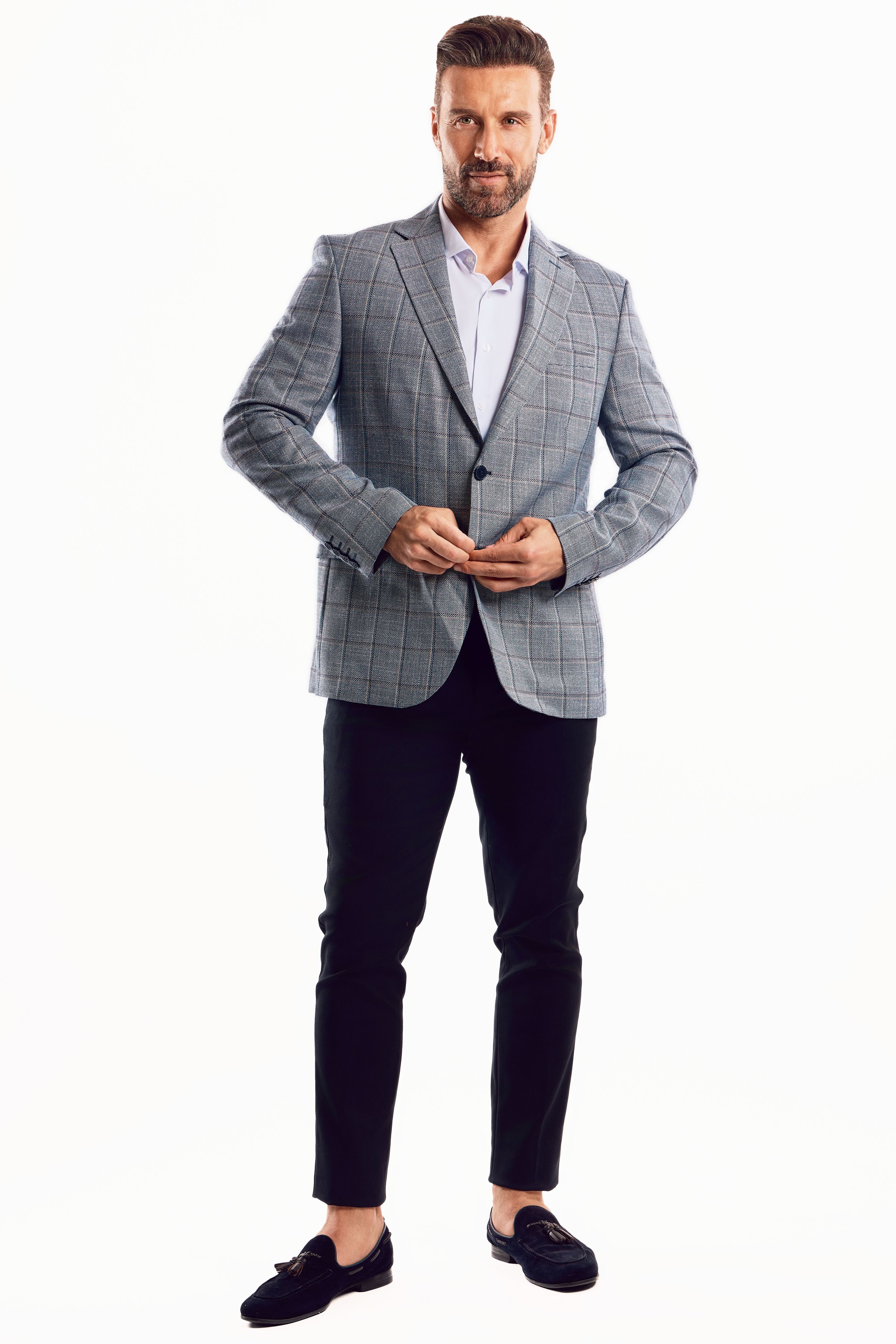 Chaqueta deportiva con estampado de cuadros grises para hombre de Mojito Reserve