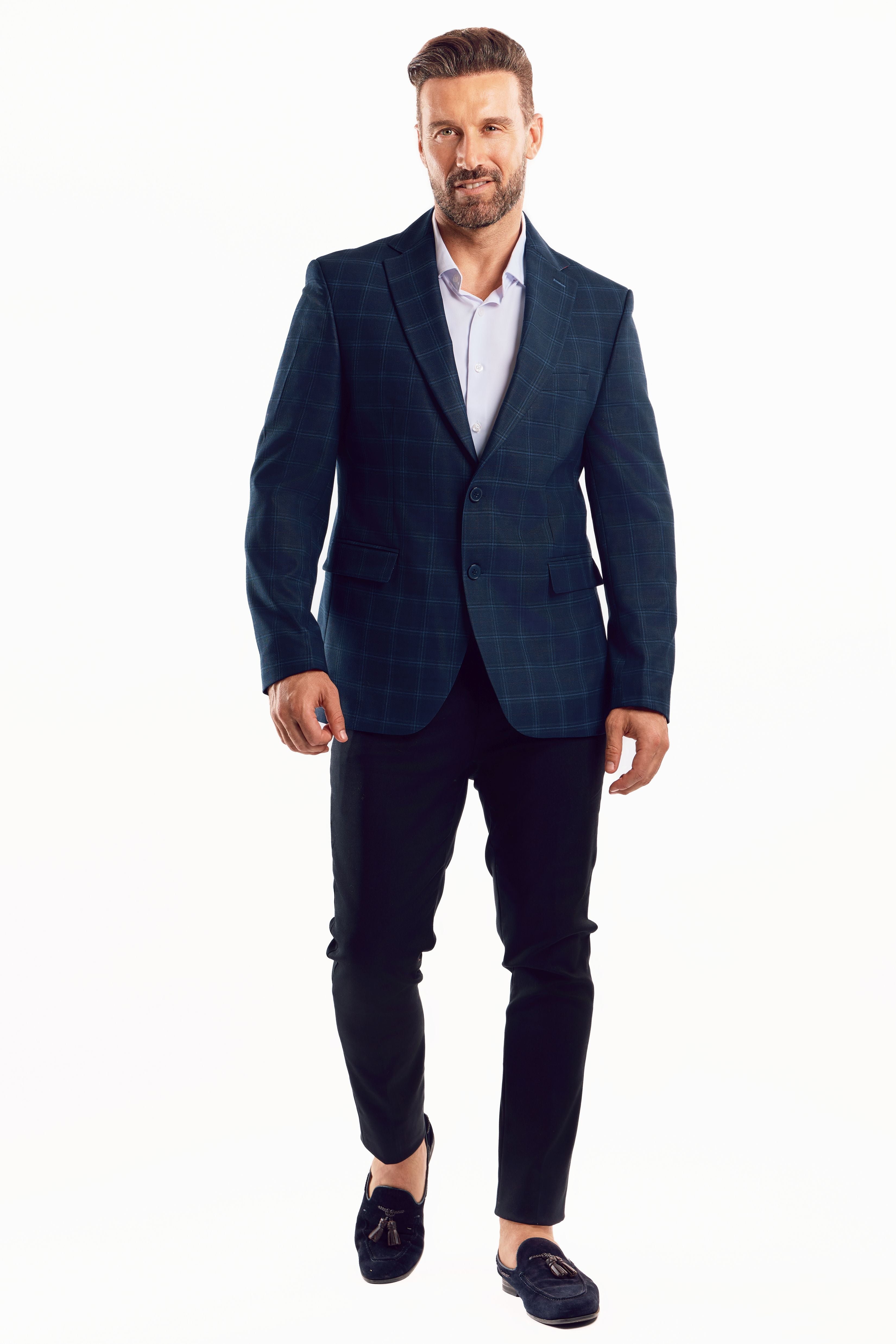 Chaqueta deportiva con estampado de cuadros azul marino para hombre de Mojito Reserve