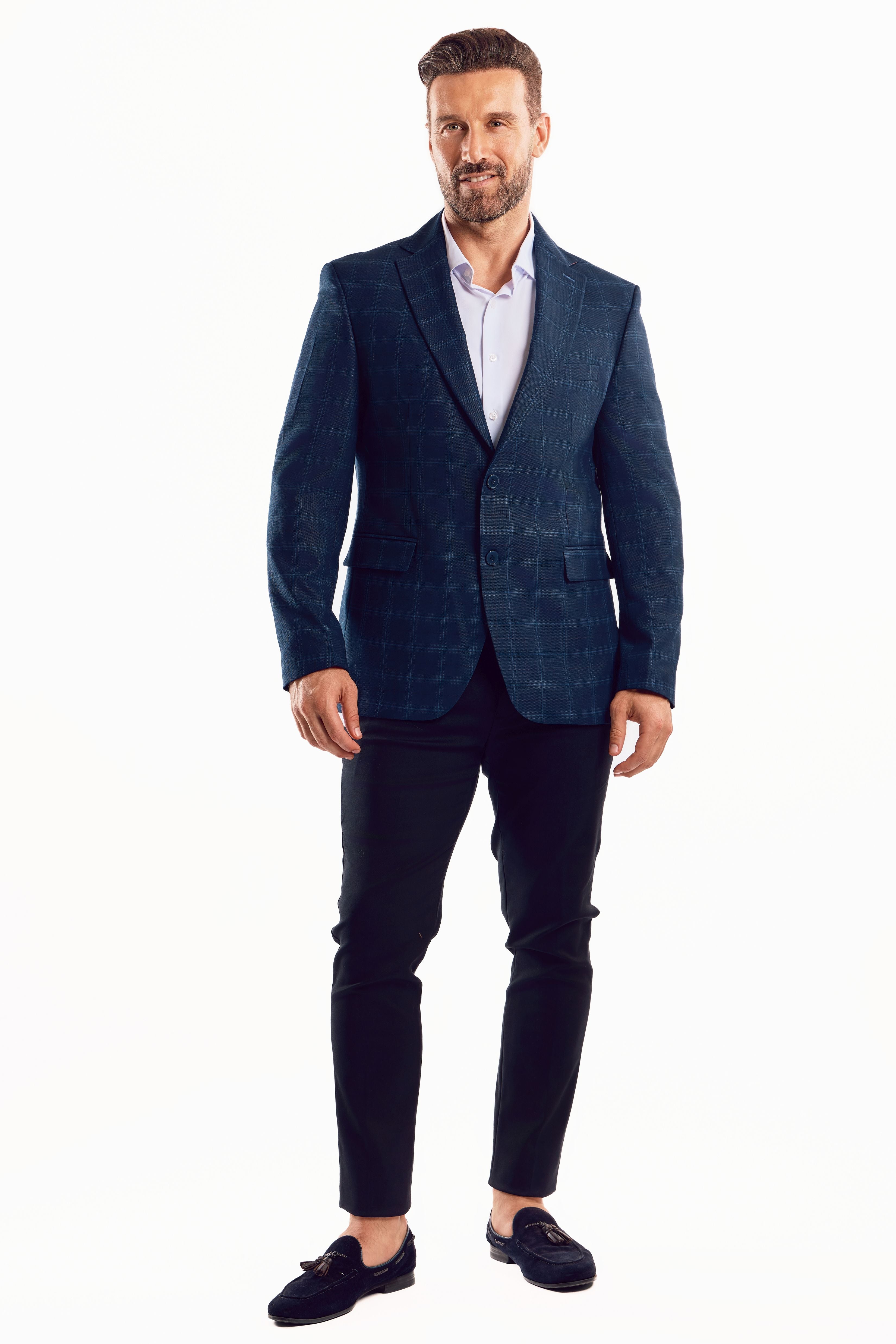 Chaqueta deportiva con estampado de cuadros azul marino para hombre de Mojito Reserve