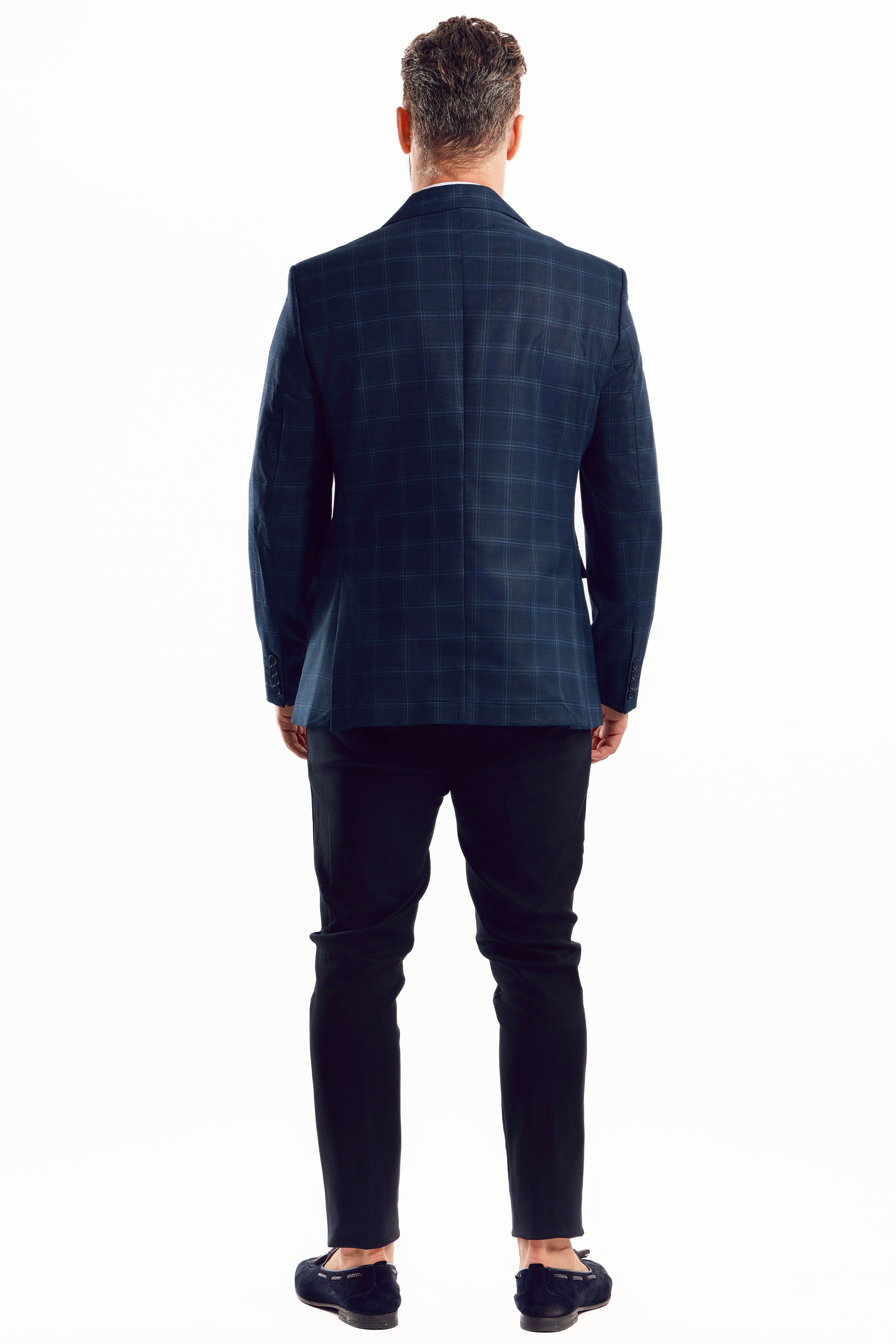 Chaqueta deportiva con estampado de cuadros azul marino para hombre de Mojito Reserve