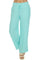 Front view of Ladies Smocked Waist Drawstring Palazzo Pants in a light aqua color.
