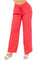 Front view of person wearing red Ladies Smocked Waist Drawstring Palazzo Pants and white sandals.