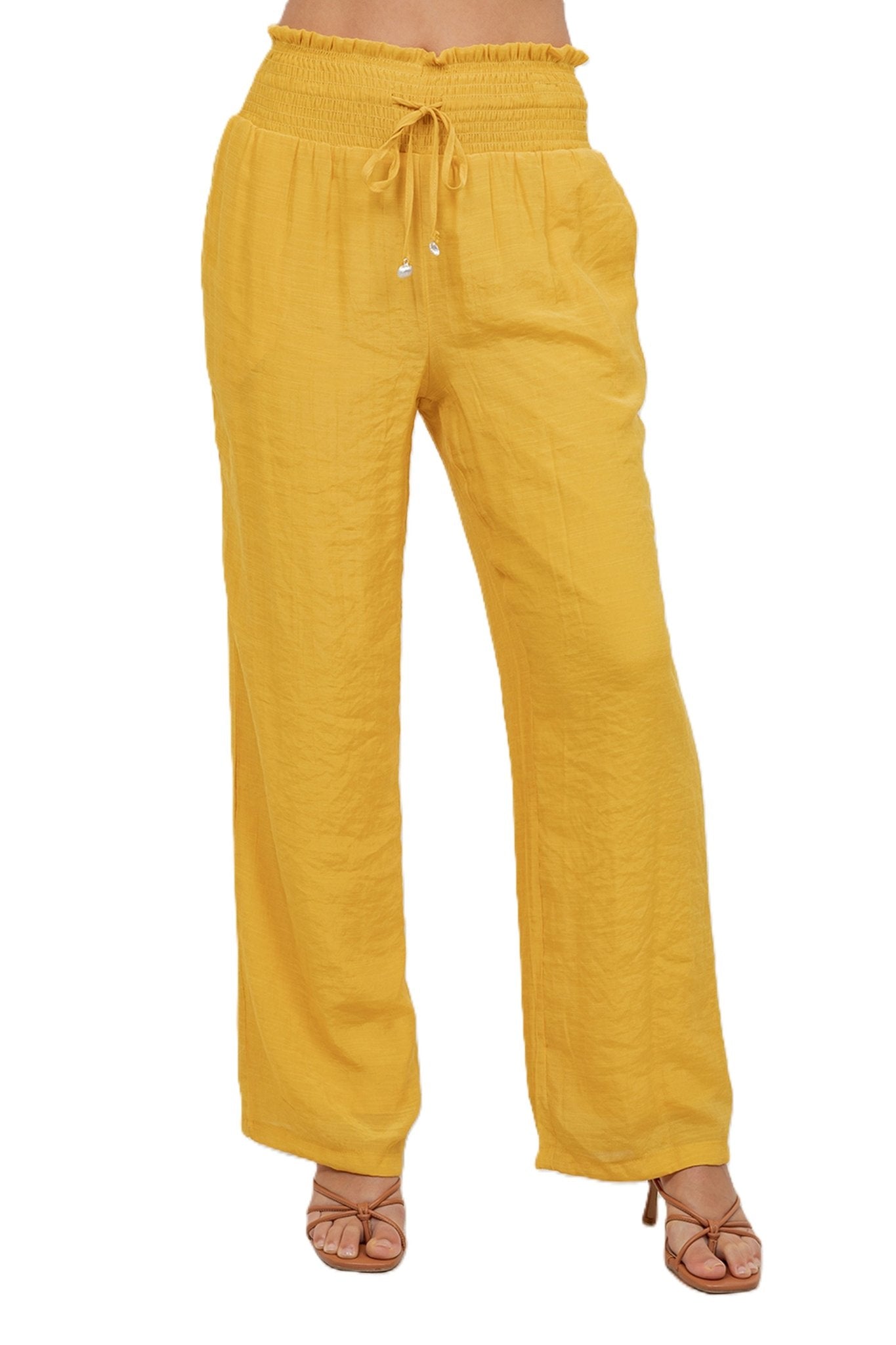 Pantalón Palazzo con cordón y cintura fruncida para mujer, ropa informal de resort