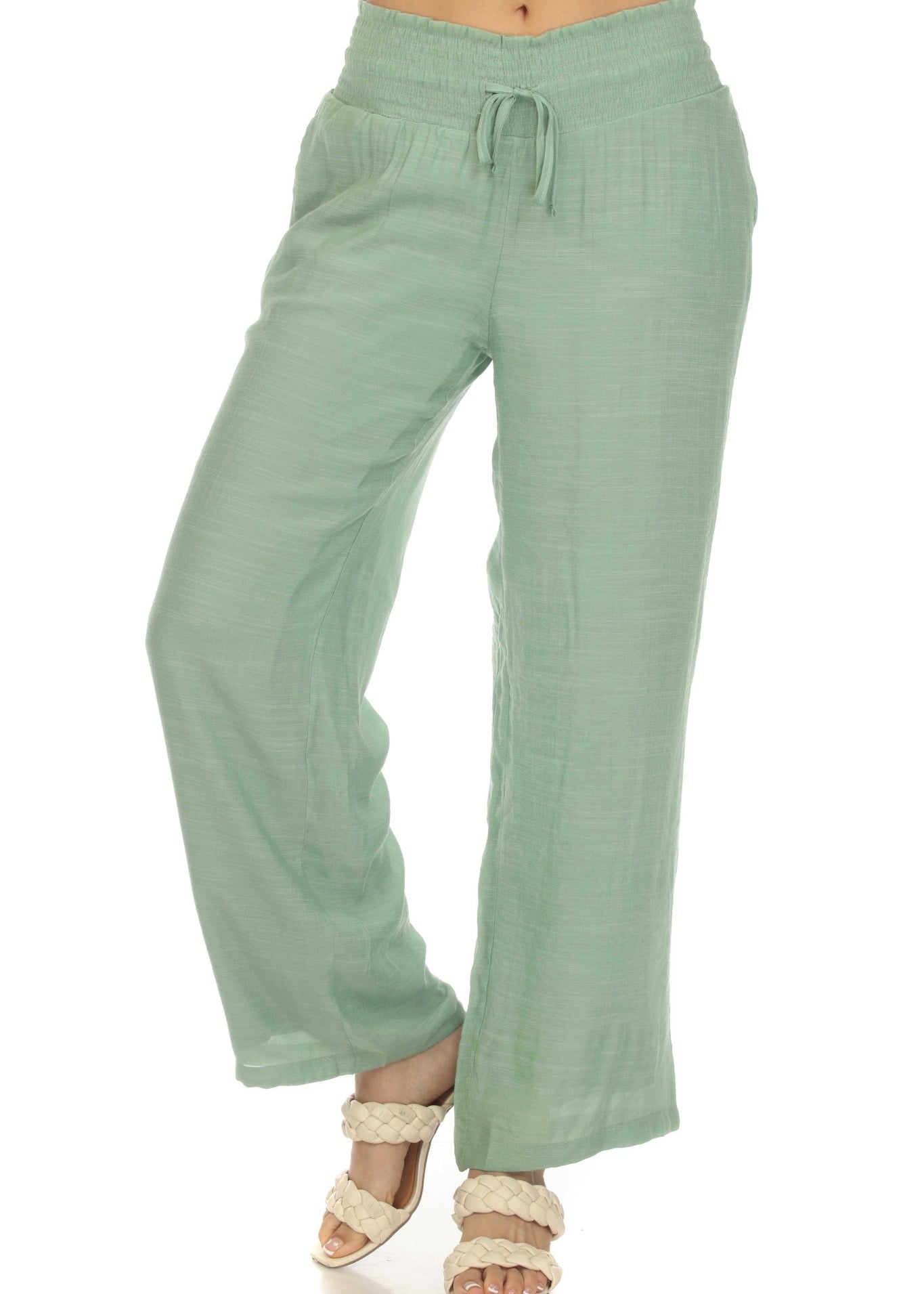 Women's Casual Resort Wear Smocked Waist Drawstring Palazzo Pant