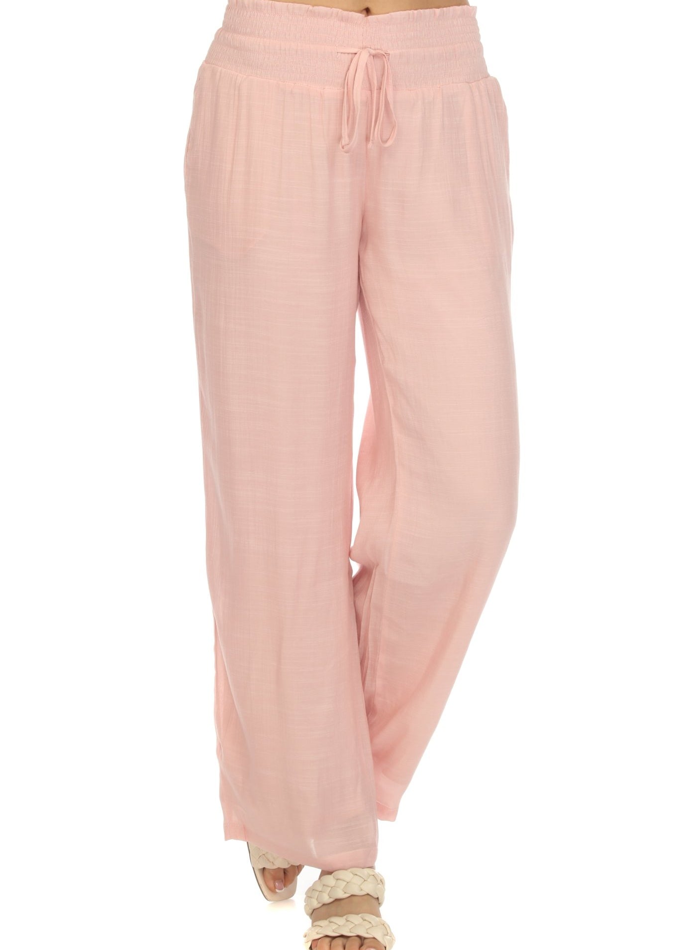 Women's Casual Resort Wear Smocked Waist Drawstring Palazzo Pant