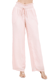 Smocked Waist Drawstring Wide-Leg Palazzo Pants