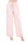 Front view of Ladies Smocked Waist Drawstring Palazzo Pants in light pink with a smocked waist and wide legs.