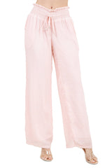 Pantalón Palazzo con cordón y cintura fruncida para mujer, ropa informal de resort