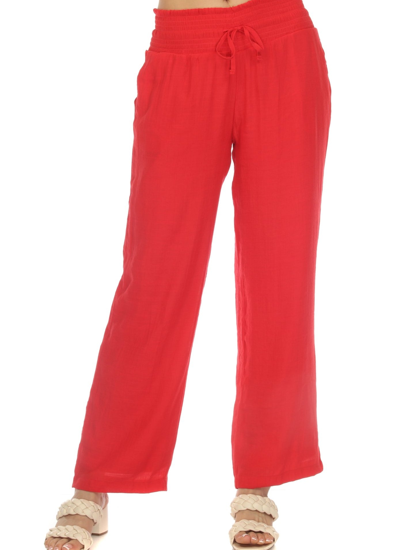 Women's Casual Resort Wear Smocked Waist Drawstring Palazzo Pant