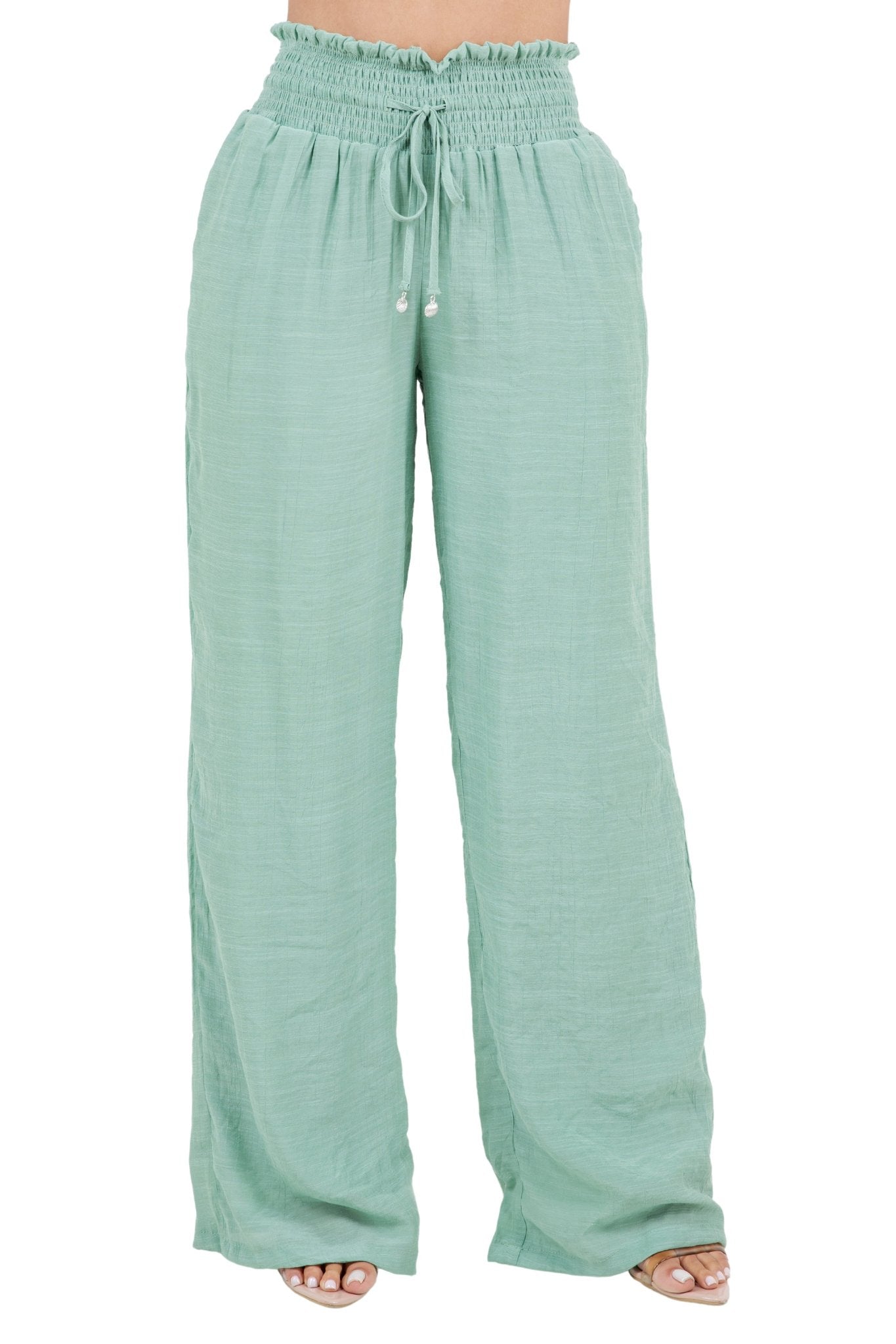 Women's Casual Resort Wear Smocked Waist Drawstring Palazzo Pant