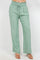 Front view of Ladies Smocked Waist Drawstring Palazzo Pants in light green with a smocked waist and wide legs.