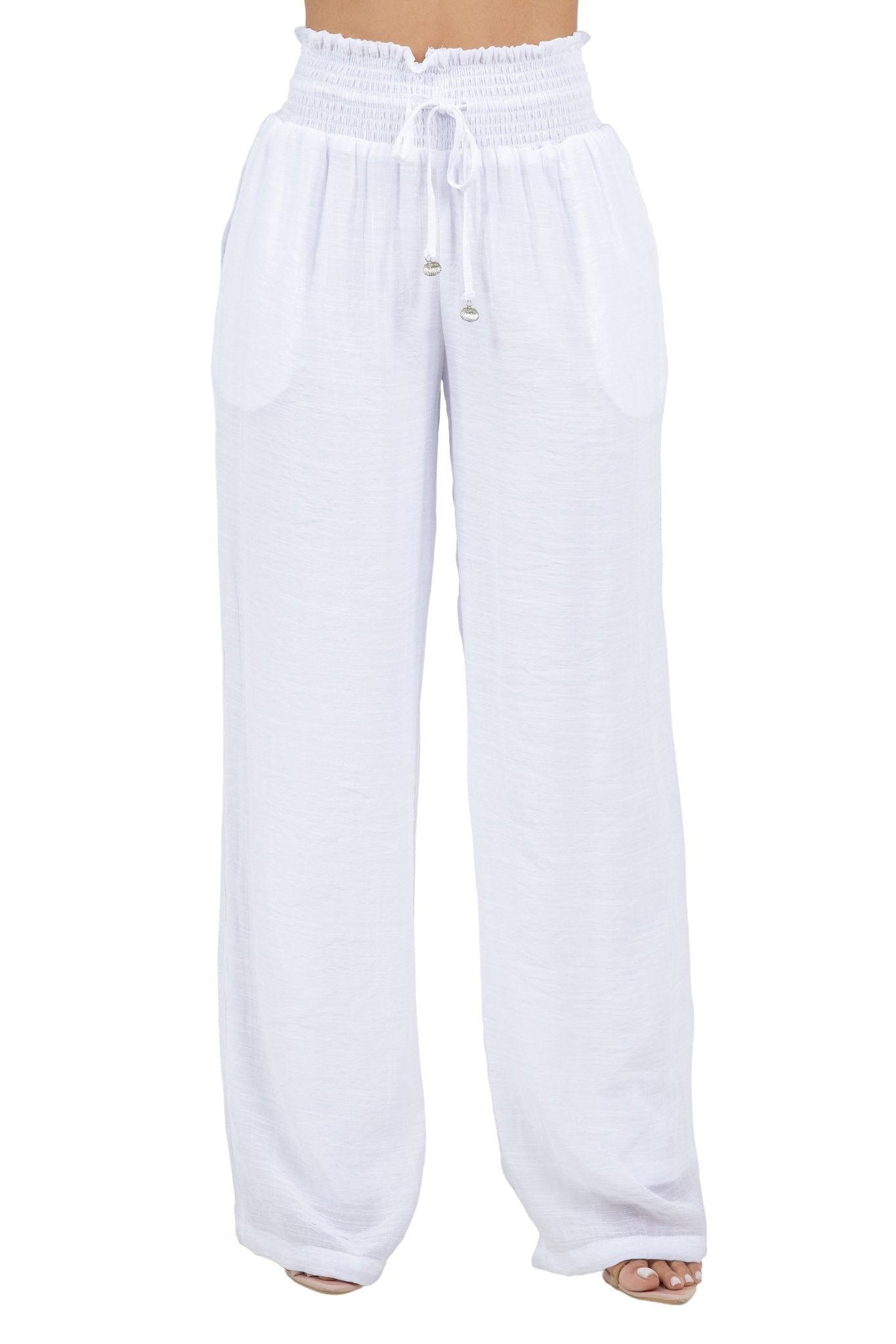 Women's Casual Resort Wear Smocked Waist Drawstring Palazzo Pant