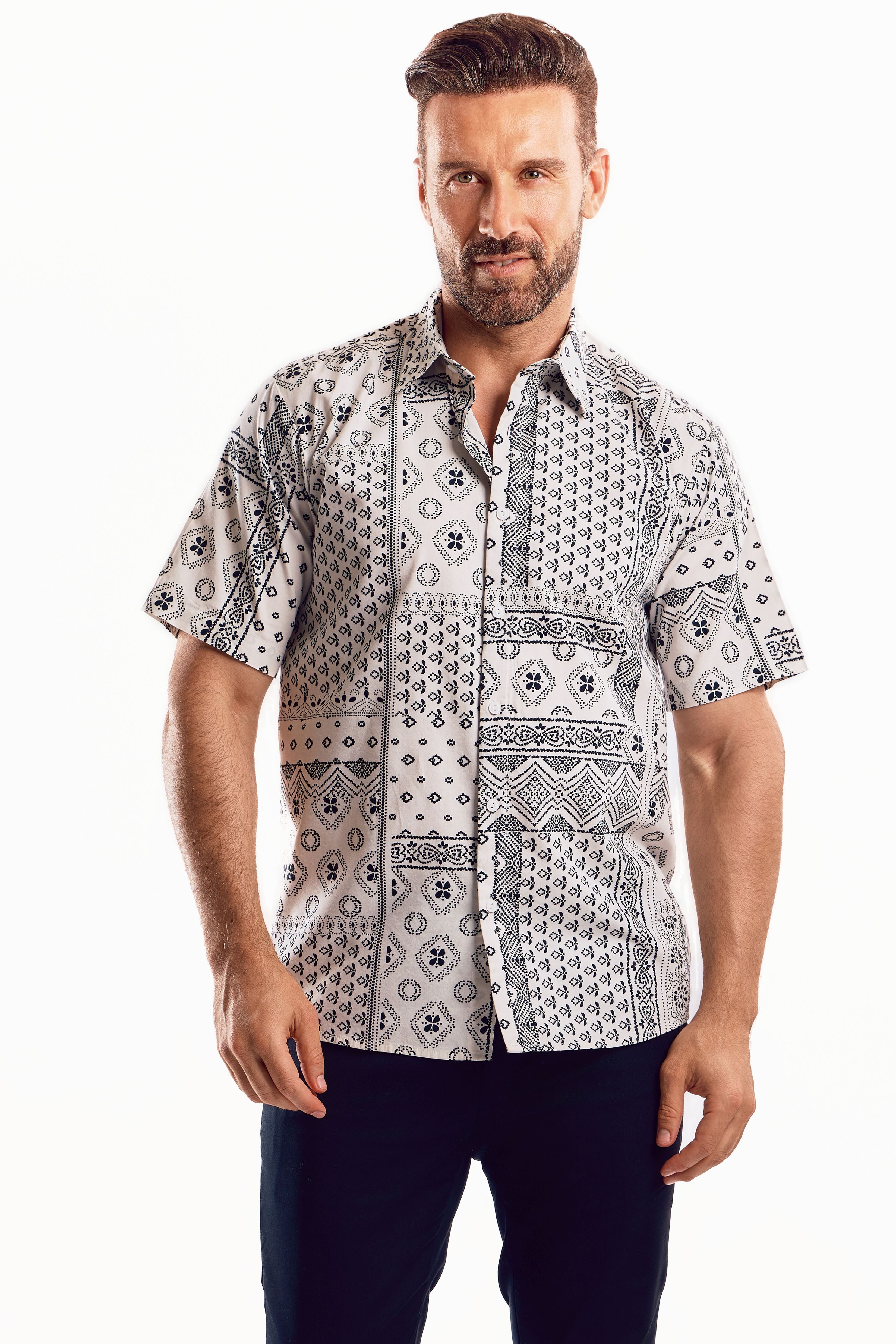 Mojito Men's Festive Summer Print Shirt Cotton Blend Short Sleeve