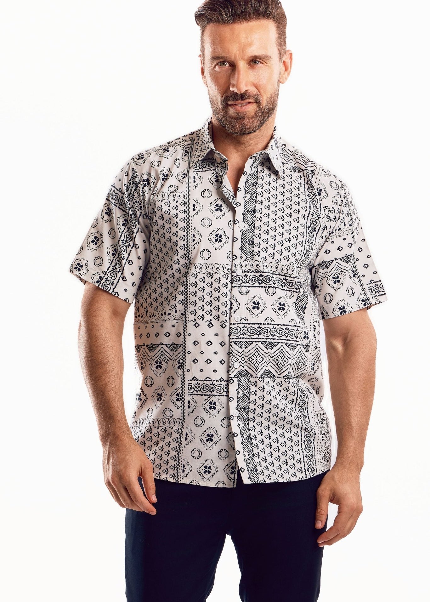 Men's Short Sleeve Multi-Color Retro Boho Print Shirt