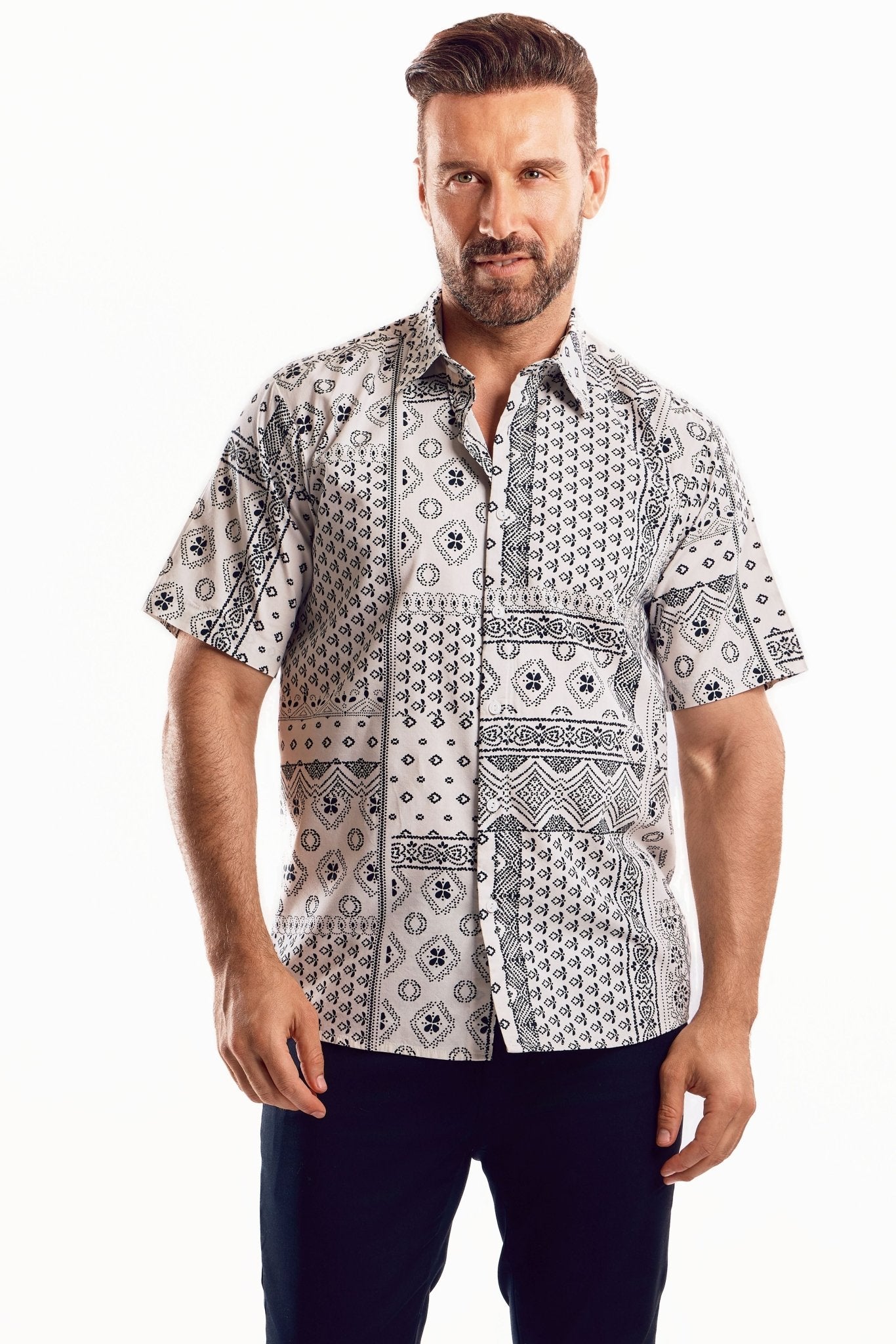 Men's Short Sleeve Multi-Color Retro Boho Print Shirt