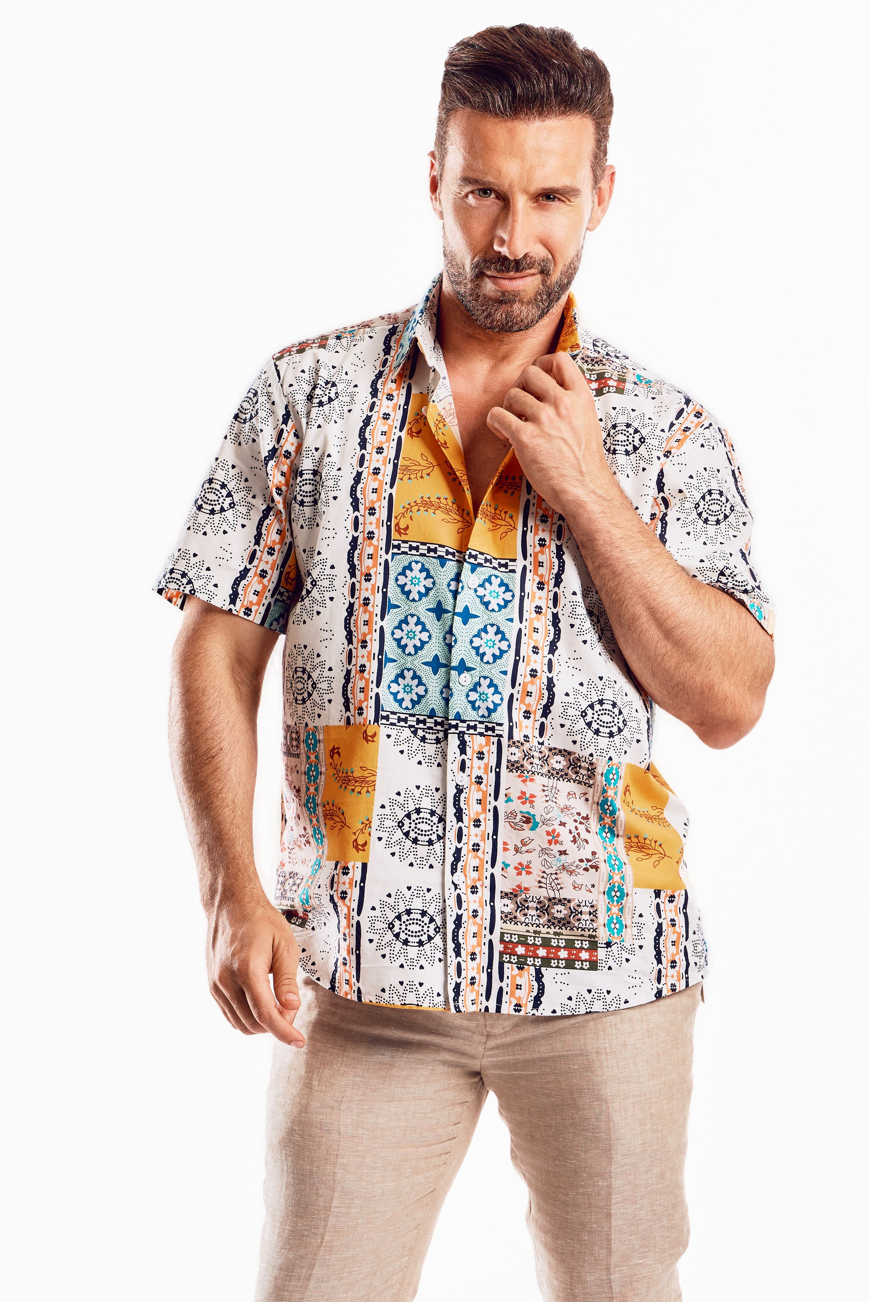 Camisa retro boho de manga corta
