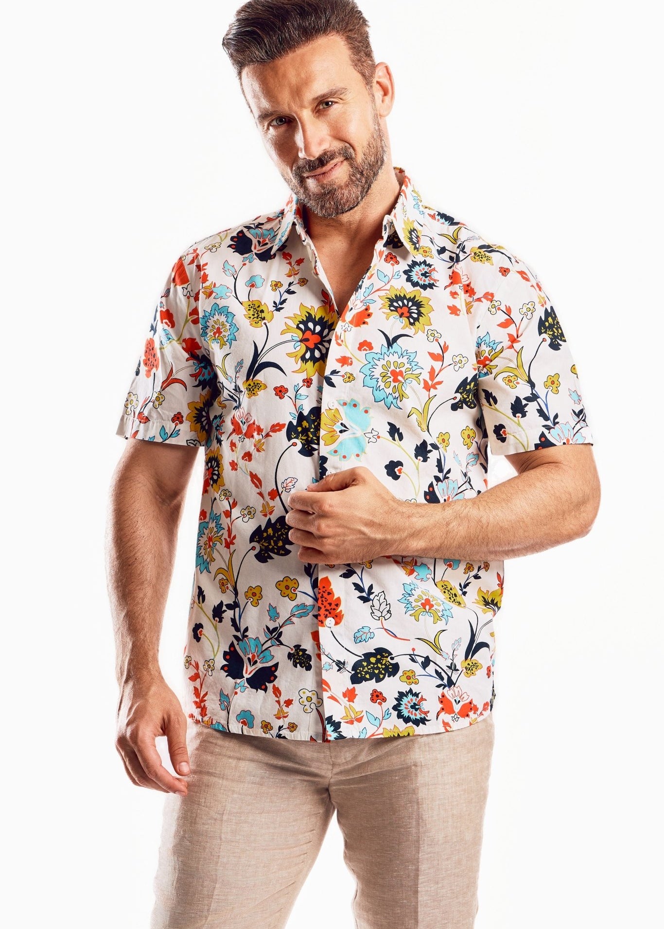 Men's Short Sleeve Multi-Color Retro Boho Print Shirt