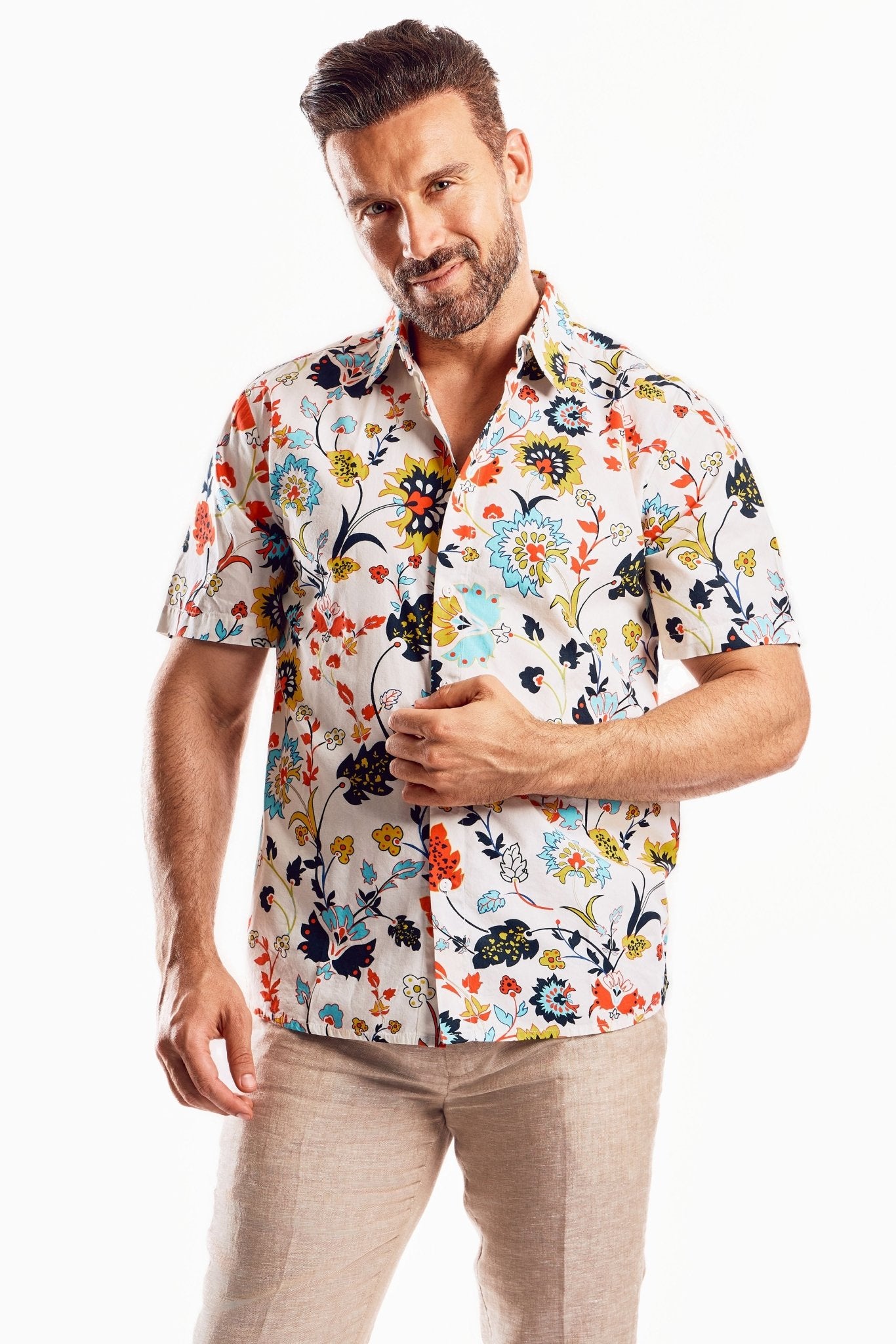 Men's Short Sleeve Multi-Color Retro Boho Print Shirt
