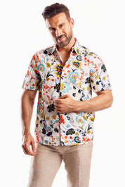 Camisa retro multicolor de manga corta