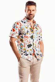 Camisa retro multicolor de manga corta