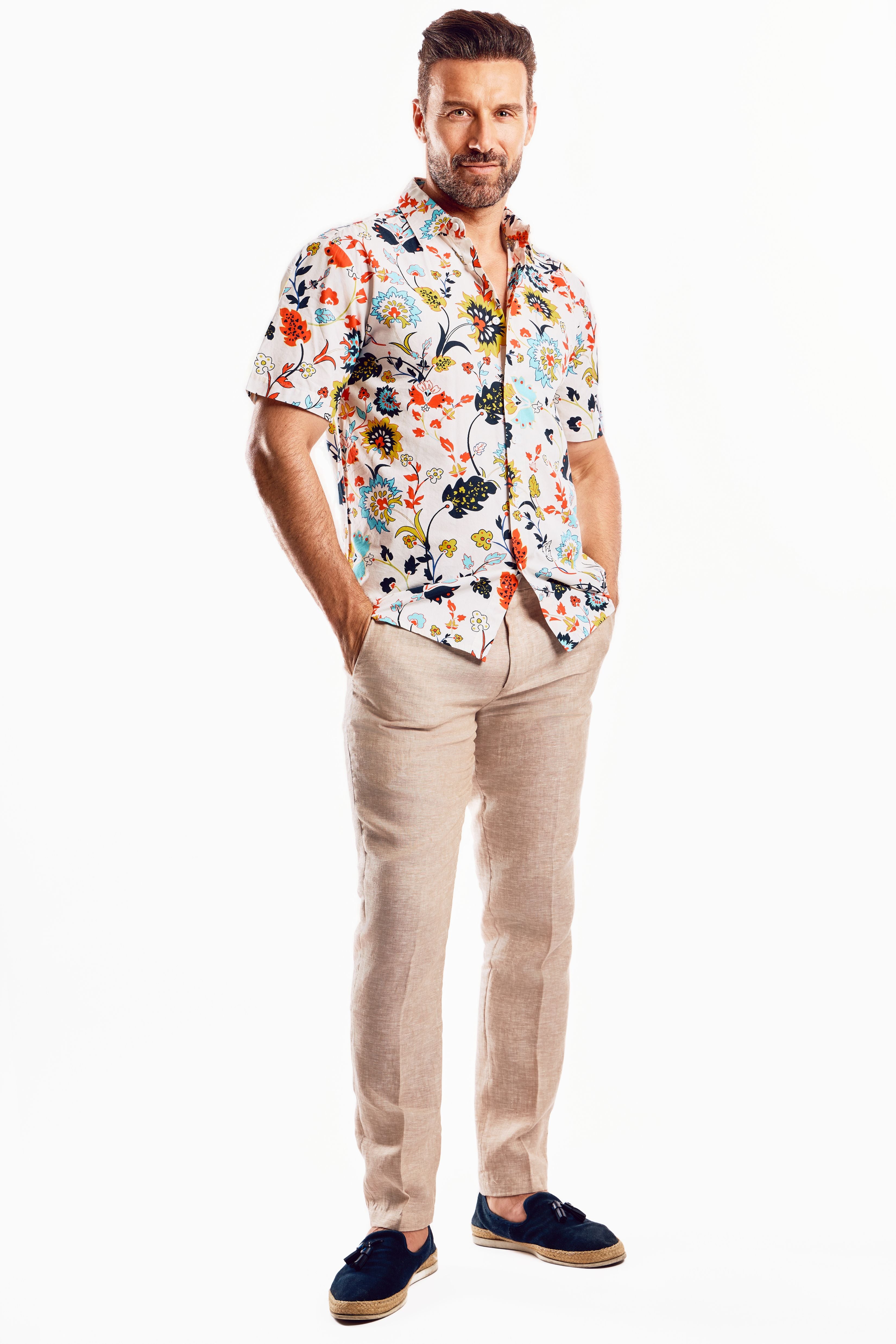 Camisa retro multicolor de manga corta