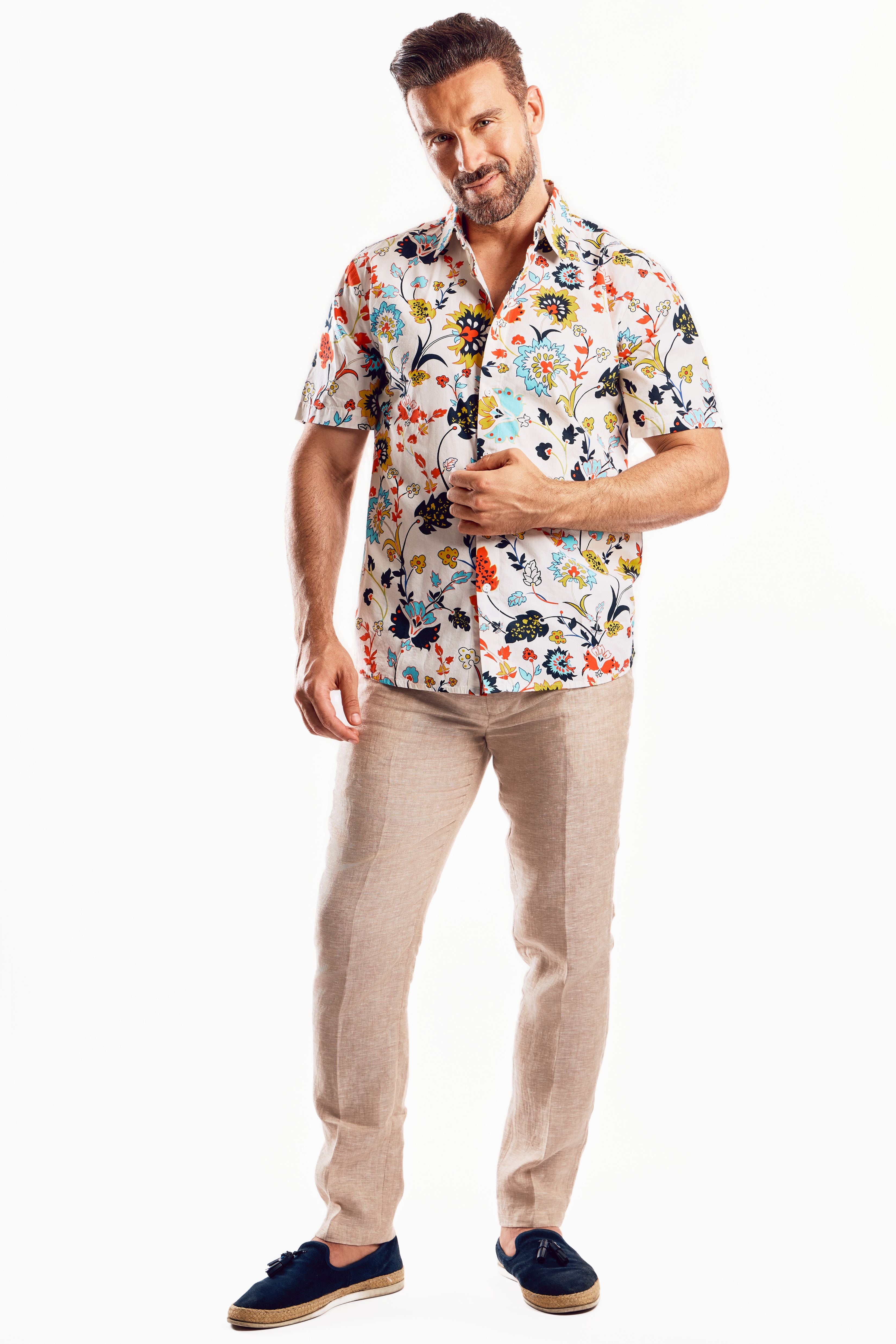 Mojito Short Sleeve Multi-Color Retro Floral Print Shirt