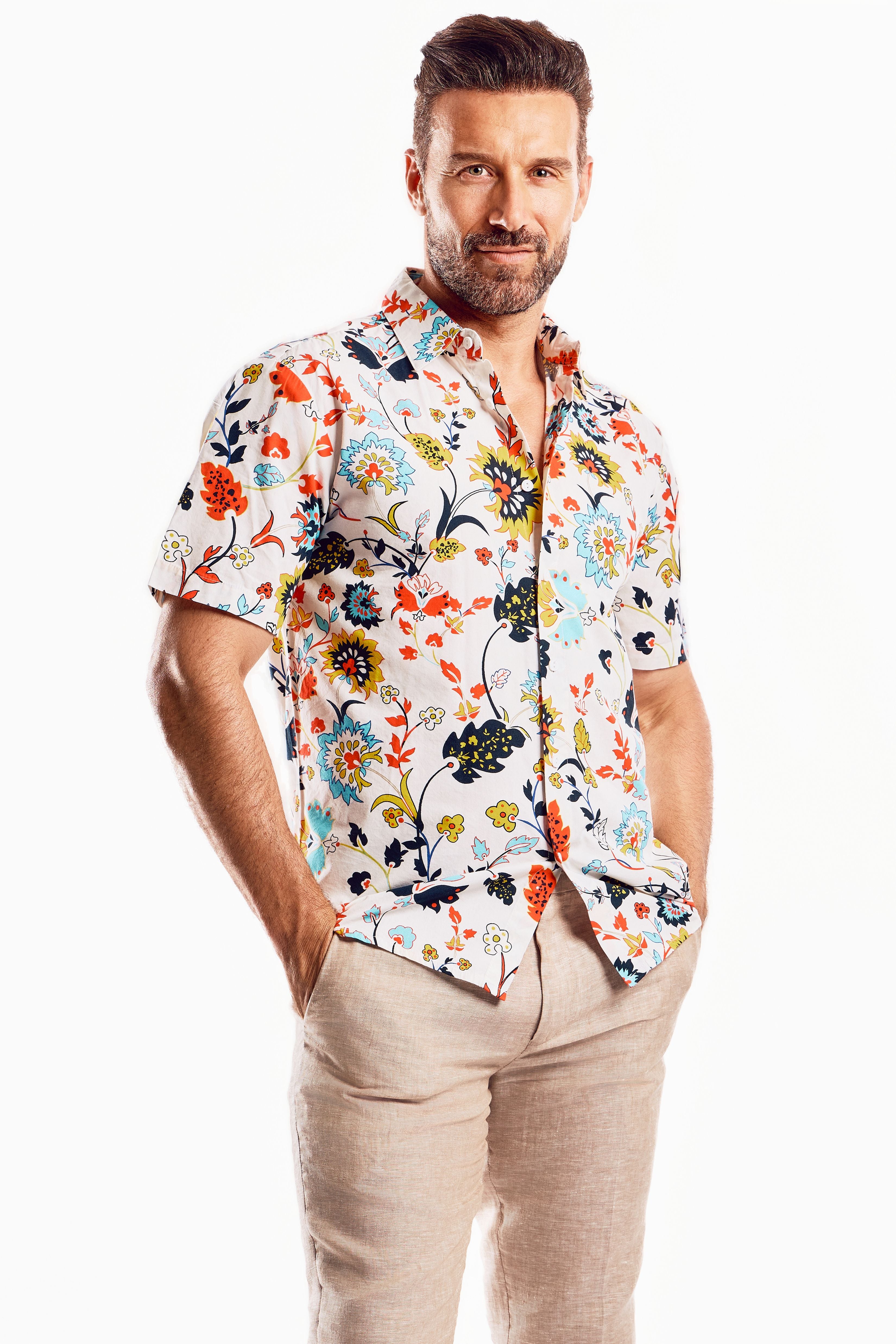Mojito Short Sleeve Multi-Color Retro Floral Print Shirt