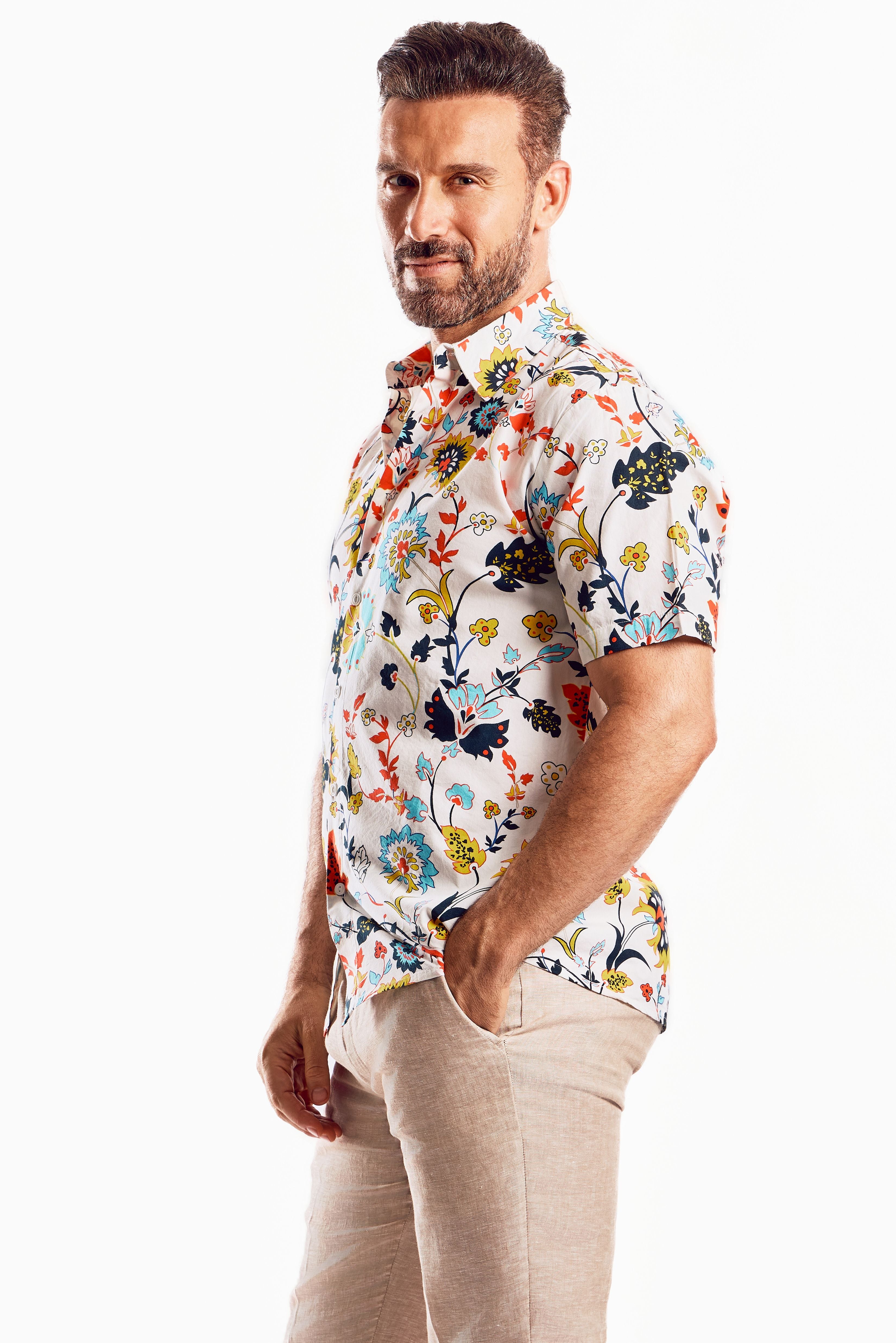 Mojito Short Sleeve Multi-Color Retro Floral Print Shirt